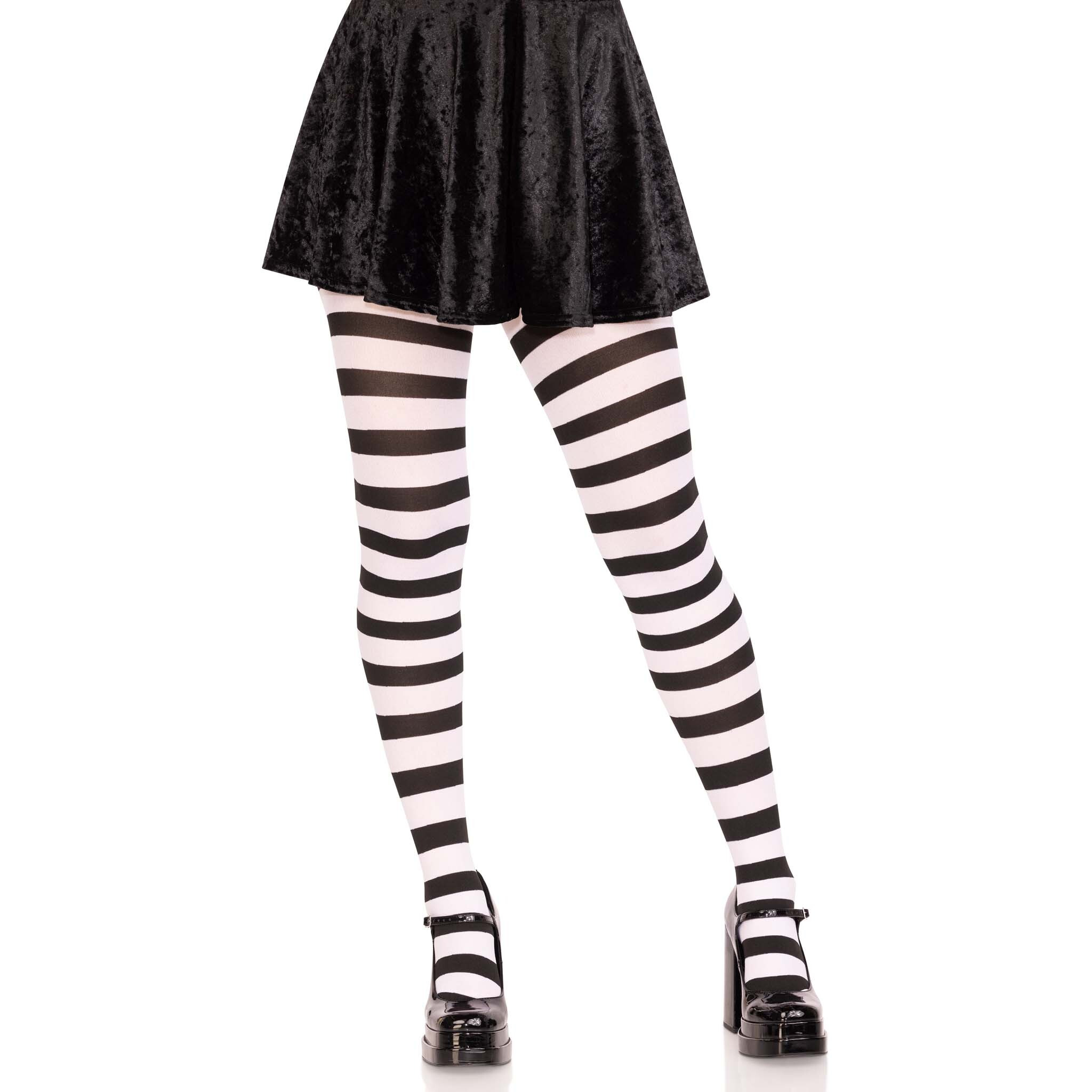 Wide Stripe Opaque Tights O/S BLACK/WHITE