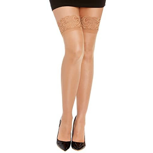 SHEER THIGH HIGH W/ STAY UP LACE TOP NUDE O/S