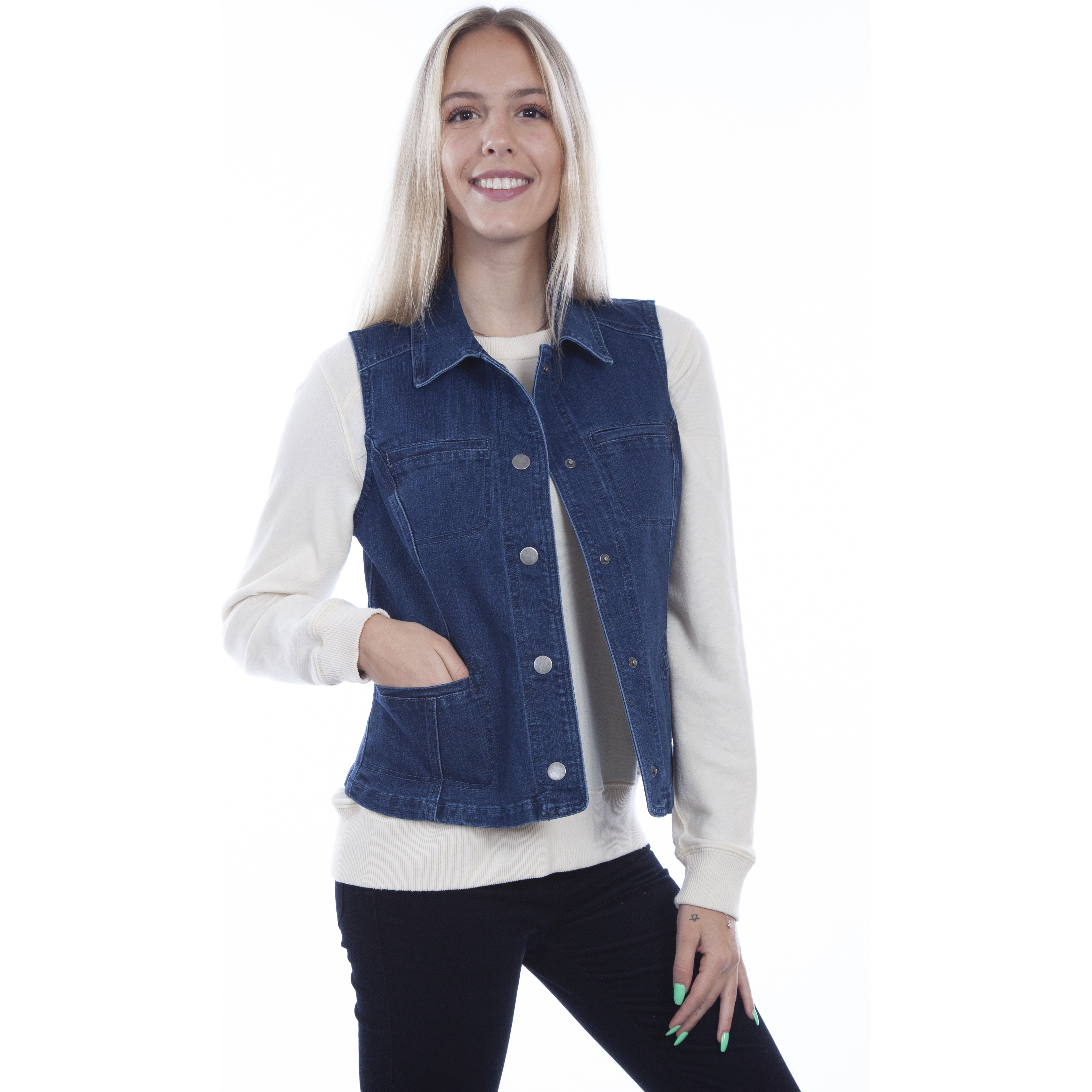 DENIM VEST W/PRINCESS SEAMS