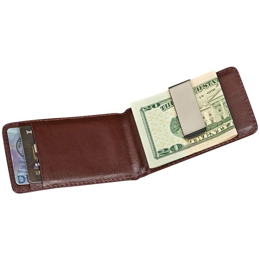 Brown Leather Folding Case with Stainless Steel Money Clip