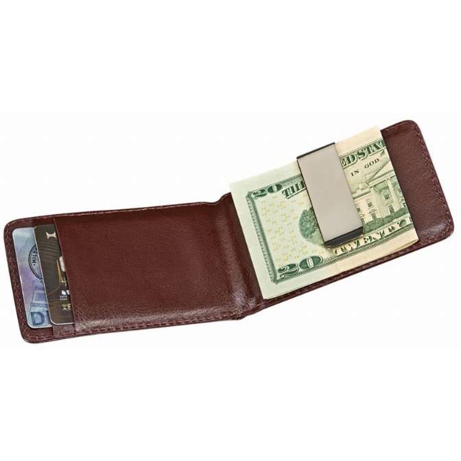 Brown Leather Folding Case with Stainless Steel Money Clip