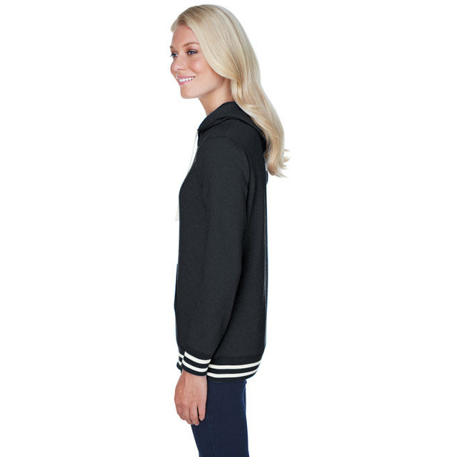 J. America Womens Relay Hooded Sweatshirt - Black, L