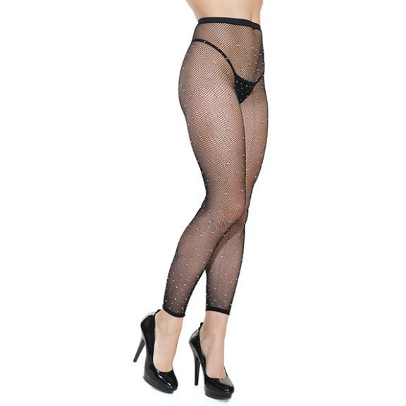 Footless Fishnet, Rhinestone Pantyhose Black O/S(D0102HESBAA.)
