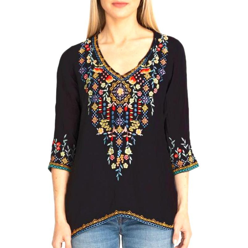 Private Garden Embroidered Tunic Tops In Vivid Colors(D0102HEY7JW.)