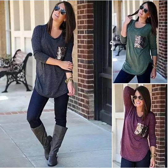 Queenie Tunic Top With Sequined Pocket(D0102HEY767.)