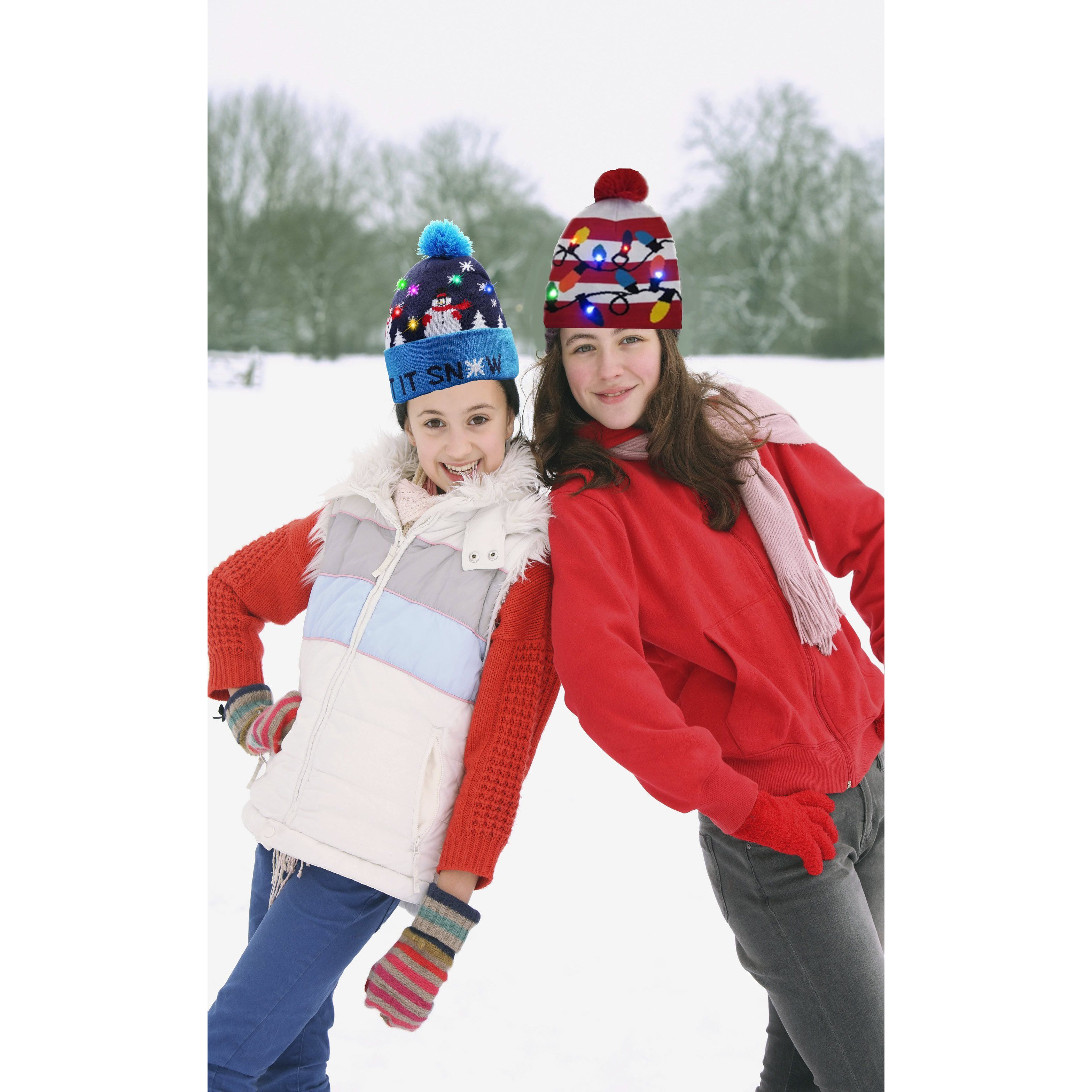 Pom Pom Party Holiday Hats With LED Lights(D0102HEYYGW.)