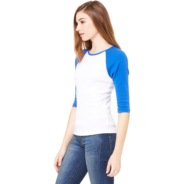 Ladies Baby Rib 34-Sleeve contrast Raglan T-Shirt - DEEP HTHR BLAcK - S(D0102H78ZLP)