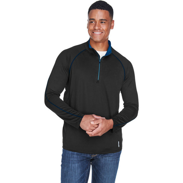 Mens Radar Quarter-Zip Performance Long-Sleeve Top - BLK TRU ROYAL - L(D0102H7ZKQT)
