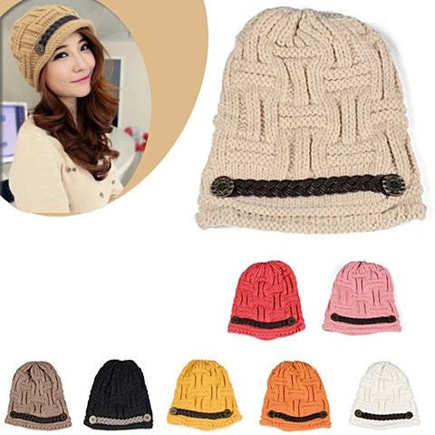 Be My Beanie Soft Wool Beanie cap With Vegan Leather Trim(D0102HEYg7A)