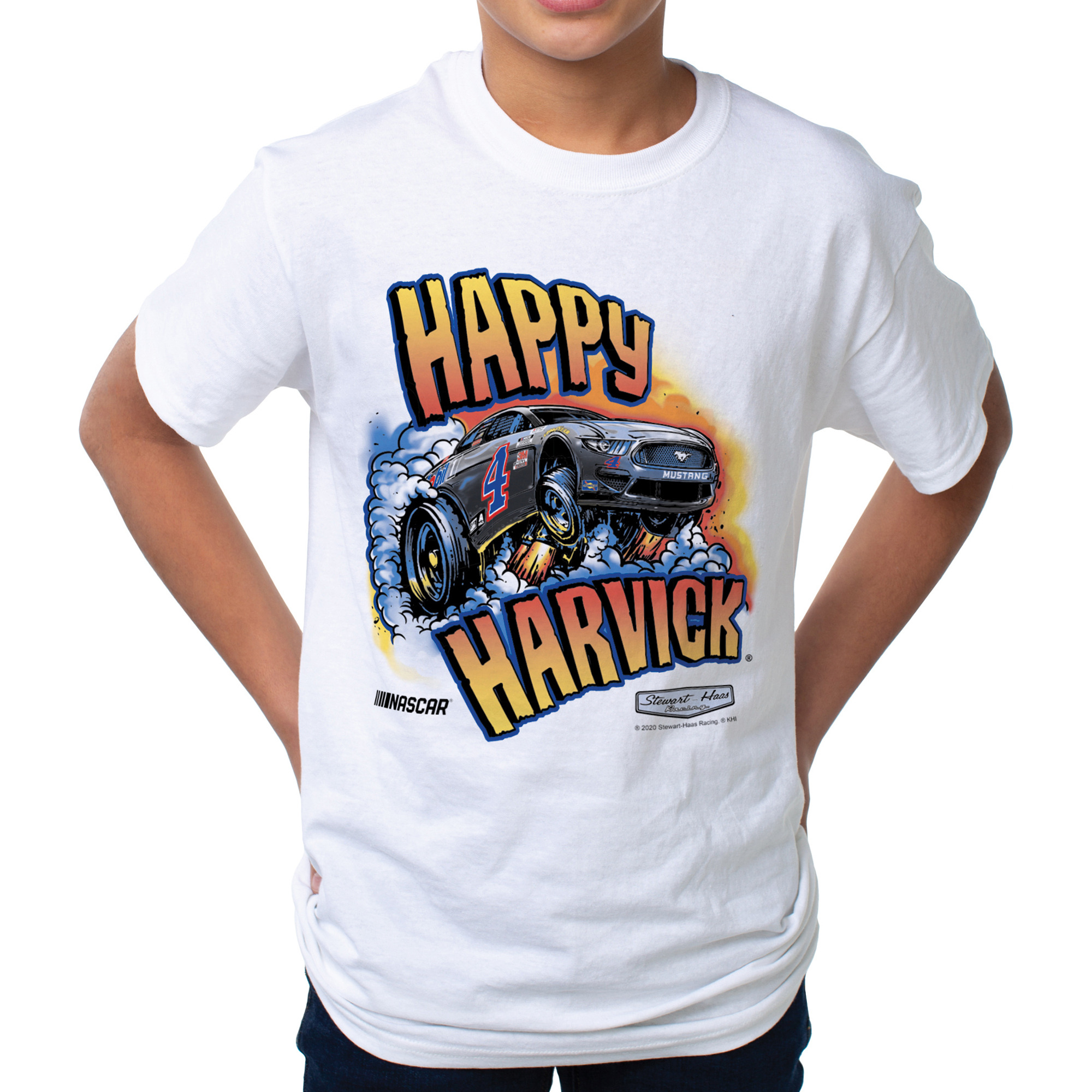 NASCAR Kids Fine Jersey Crew Tee - Kevin Harvick - 10 White by DelSol for Kids - 1 Pc T-Shirt (YXS)