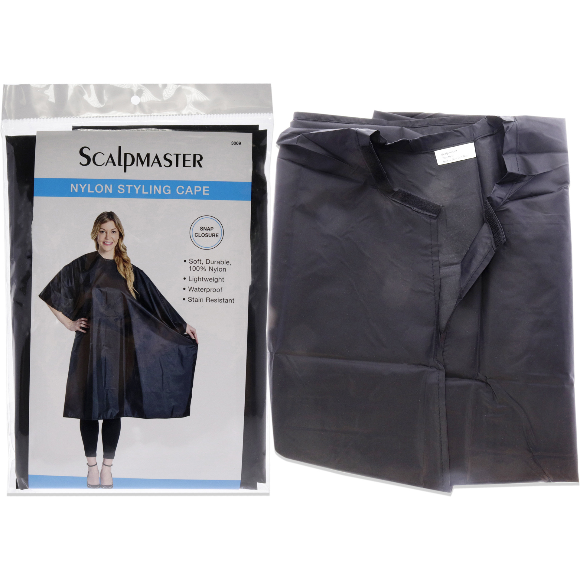 Nylon Styling Cape with Snap Closure - Black by Scalpmaster for Unisex - 1 Pc Apron