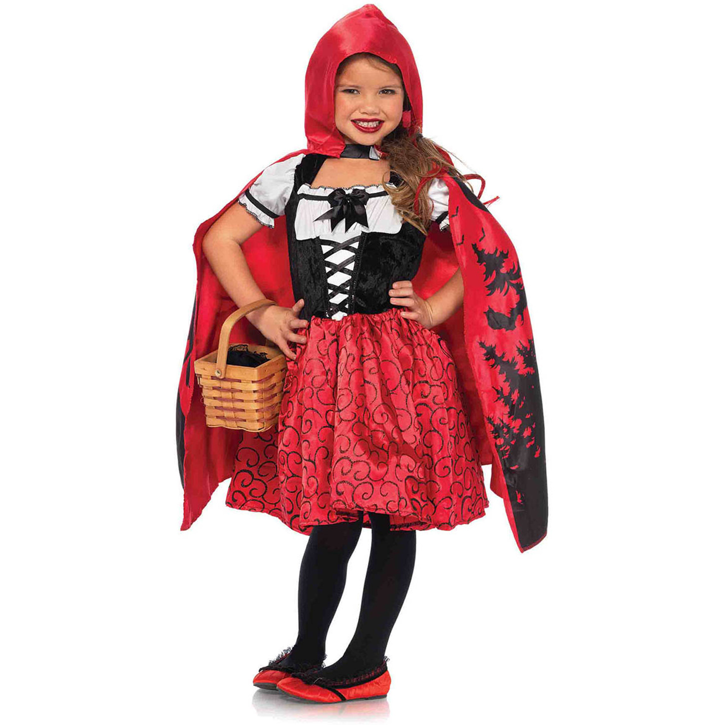 2PC.Storybook Riding Hood,dress n hooded cape w/illustration back XXS RED/BLACK