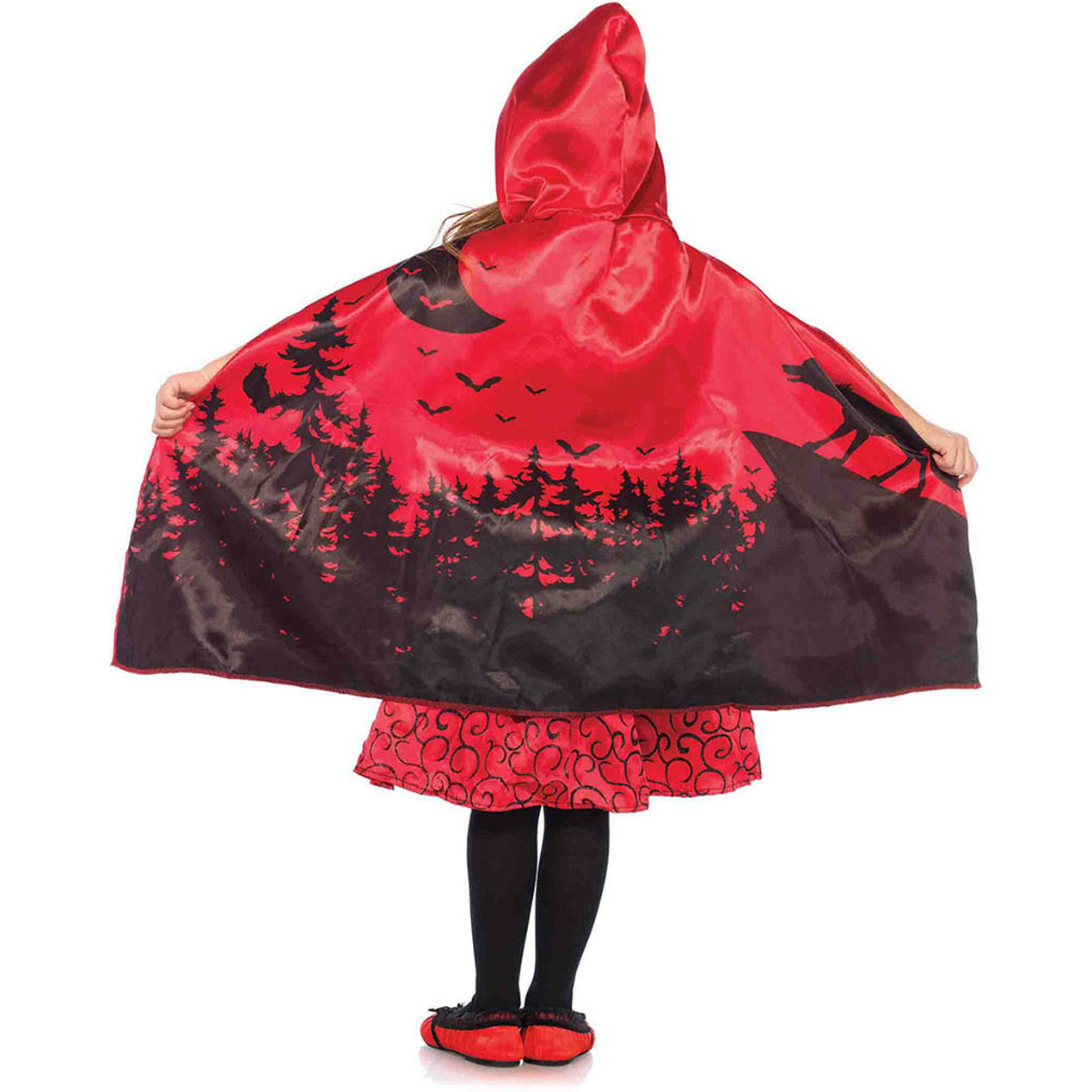 2PC.Storybook Riding Hood,dress n hooded cape w/illustration back XXS RED/BLACK