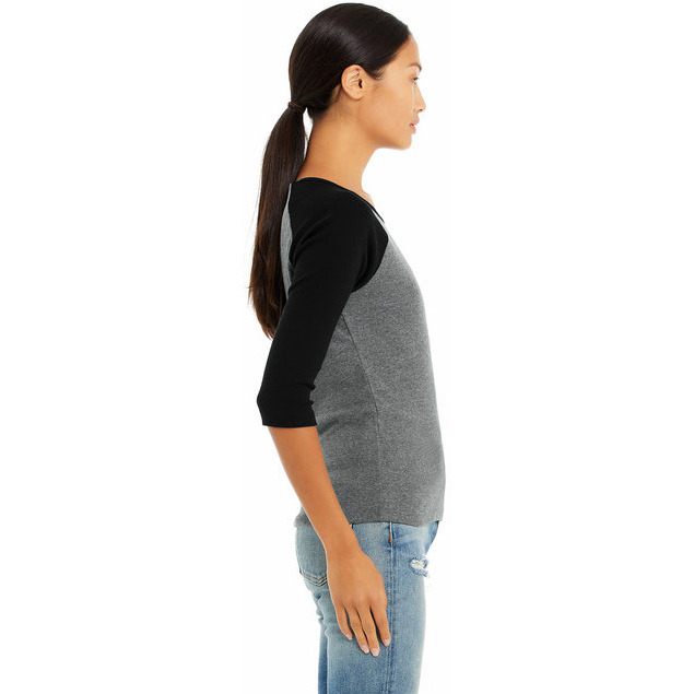 Ladies Baby Rib 34-Sleeve contrast Raglan T-Shirt - DEEP HTHR BLAcK - S(D0102H78Z0T)