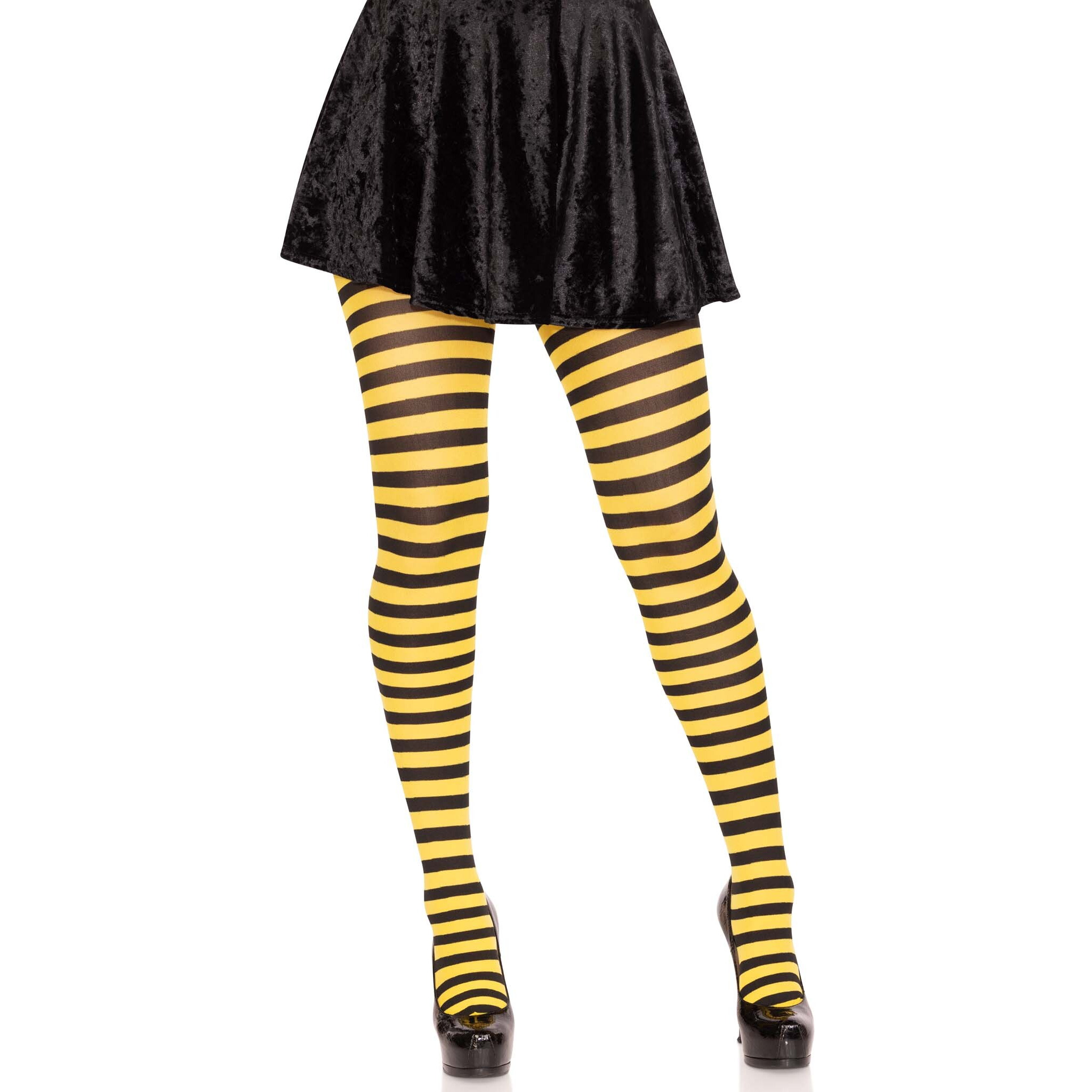 NYLON STRIPE TIGHTS O/S BLACK/YELLO
