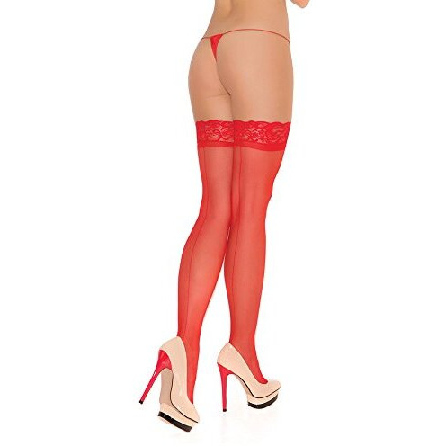SHEER BACK SEAM THIGH HI RED O/S