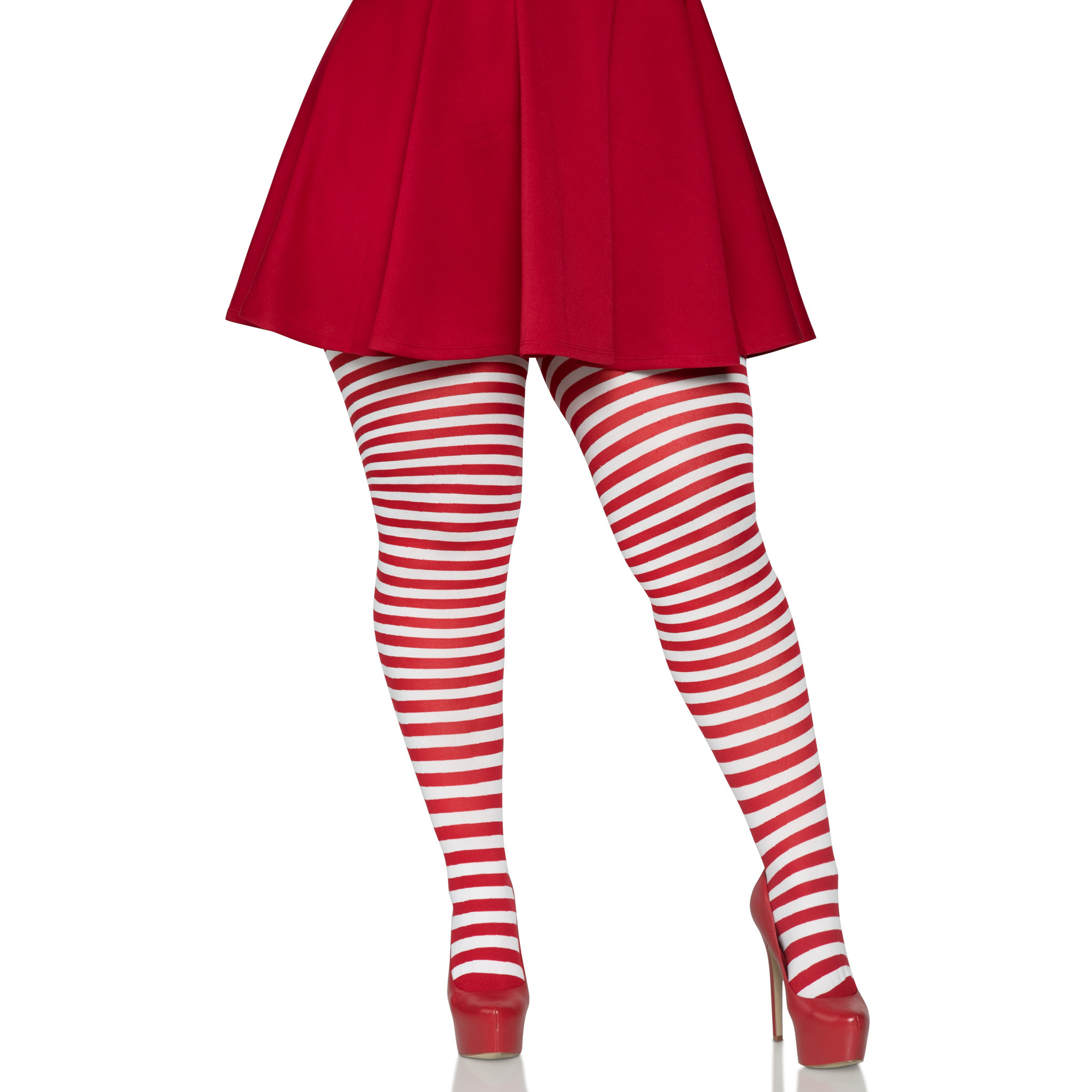 PLUS SIZE STRIPED TIGHTS 3X-4X WHITE/RED