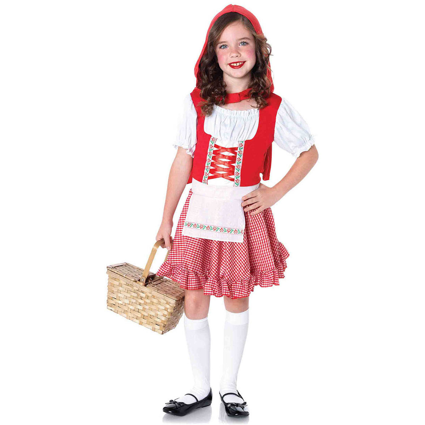 2PC.Lil Miss Red,peasant apron dress and matching cape LARGE RED/WHITE