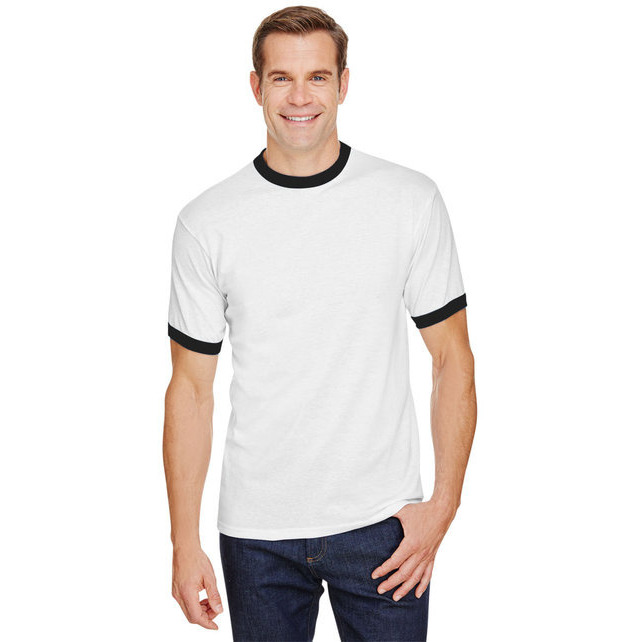 Adult Ringer T-Shirt - WHITE ROYAL - L(D0102H7YL08)