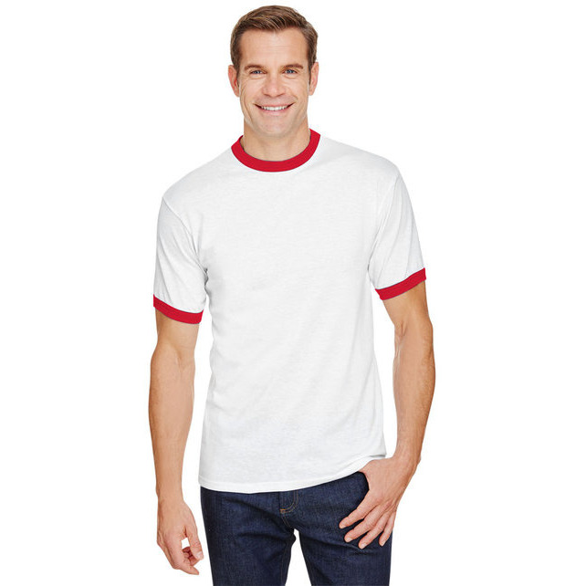 Adult Ringer T-Shirt - WHITE ROYAL - L(D0102H7YLL6)