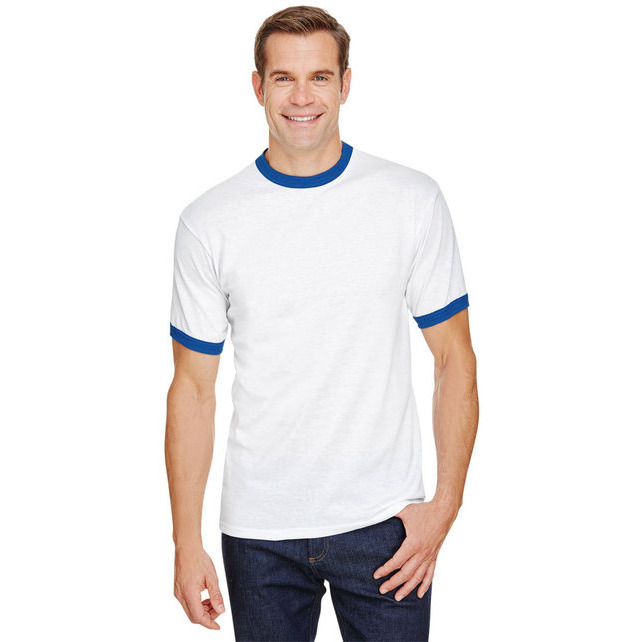 Adult Ringer T-Shirt - WHITE ROYAL - L(D0102H7YLQJ)