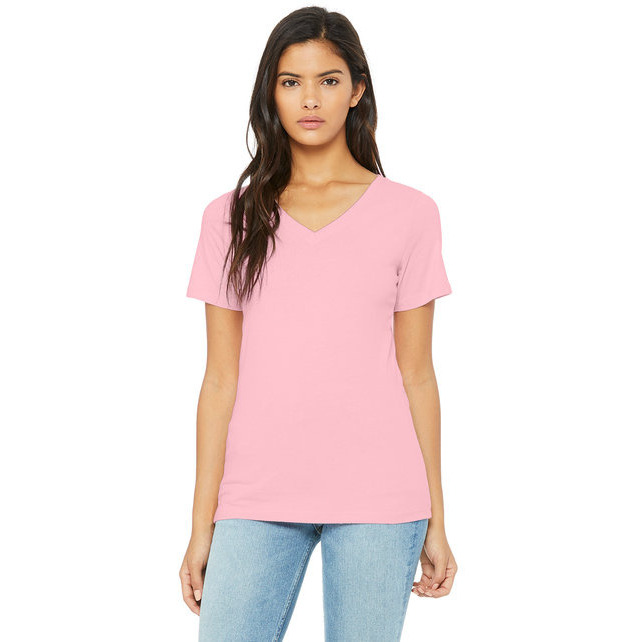 Ladies Relaxed Jersey V-Neck T-Shirt - BERRY - S(D0102H782B6)