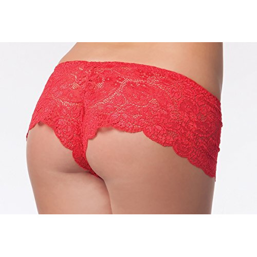 Low Rise Scallop Lace Booty Shorts Red OS/XL(D0102H505F7.)