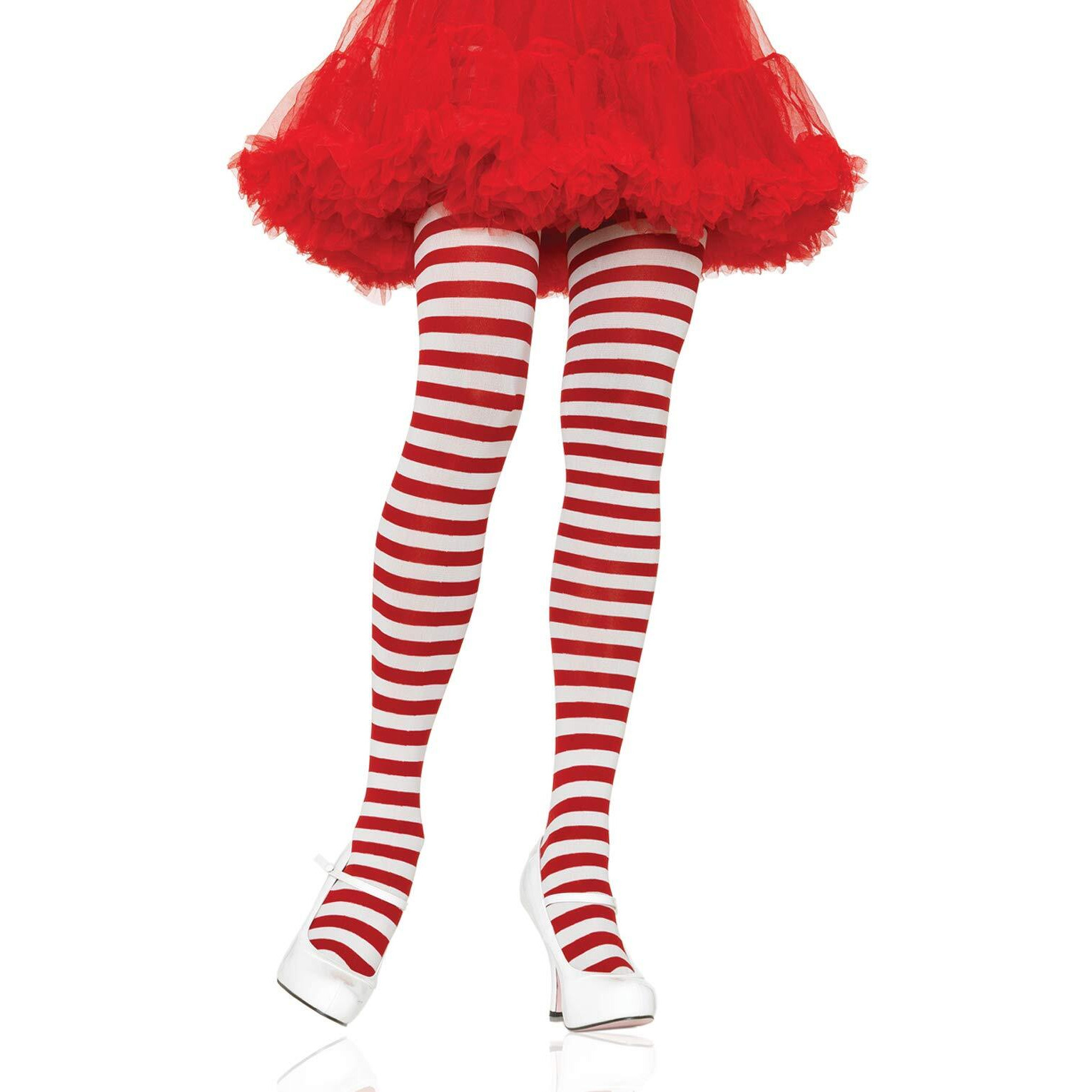 PLUS SIZE STRIPED TIGHTS PLUS SI WHITE/RED