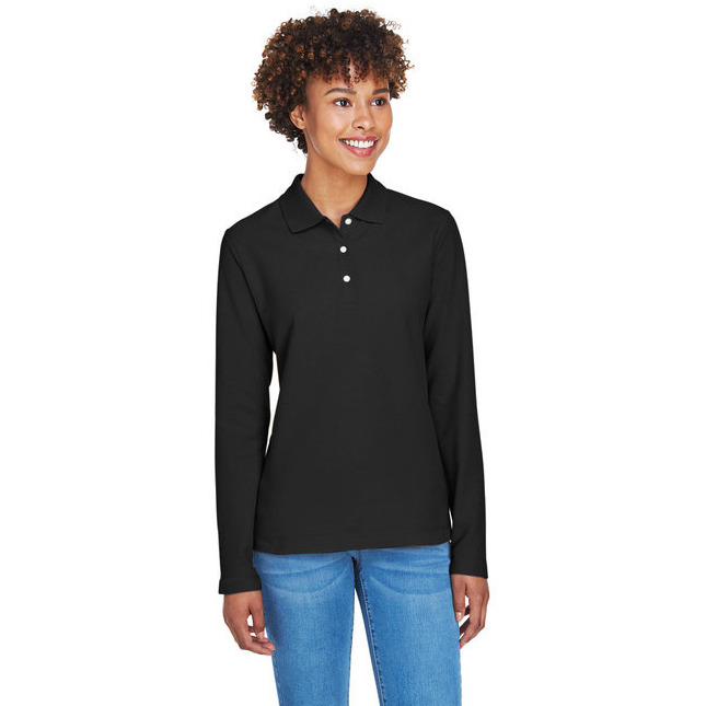 Ladies Pima Piqu Long-Sleeve Polo - BLAcK - S(D0102H7YRgX)