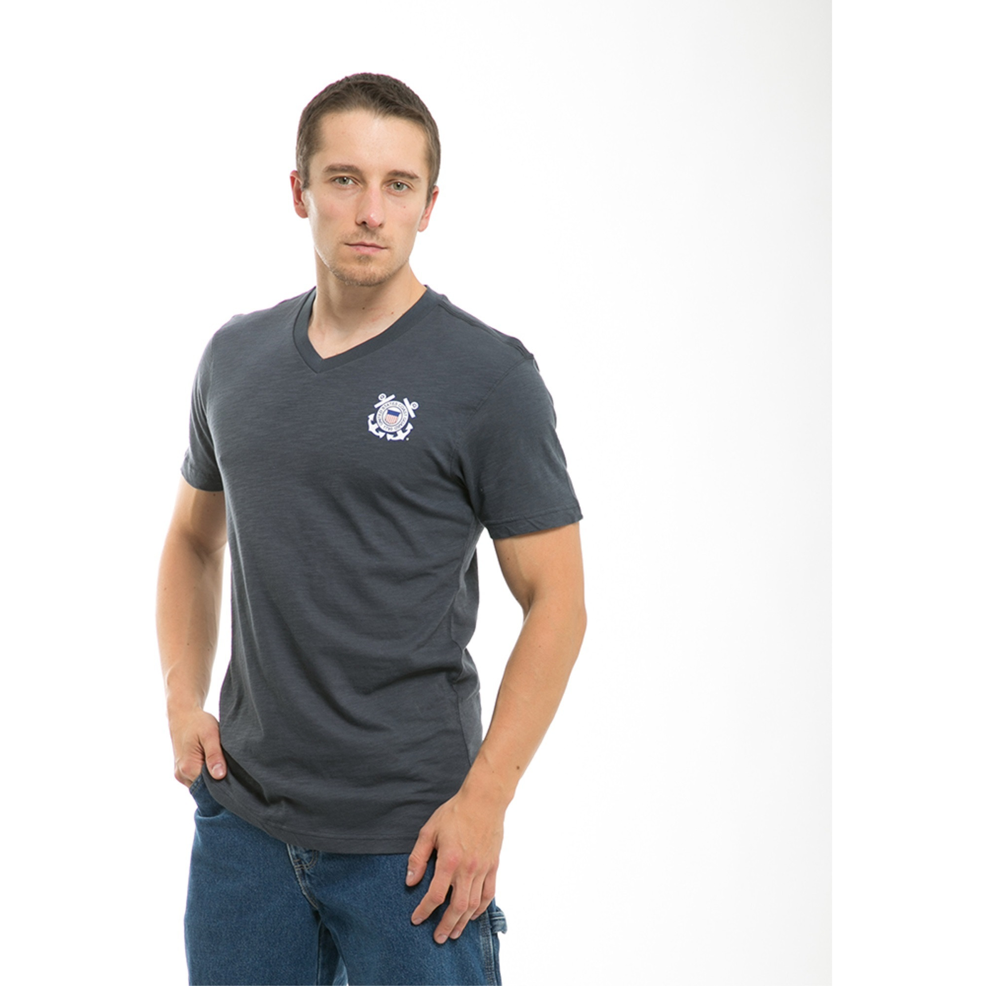 Military V-Neck Tee,CoastGuard, Navy, XL