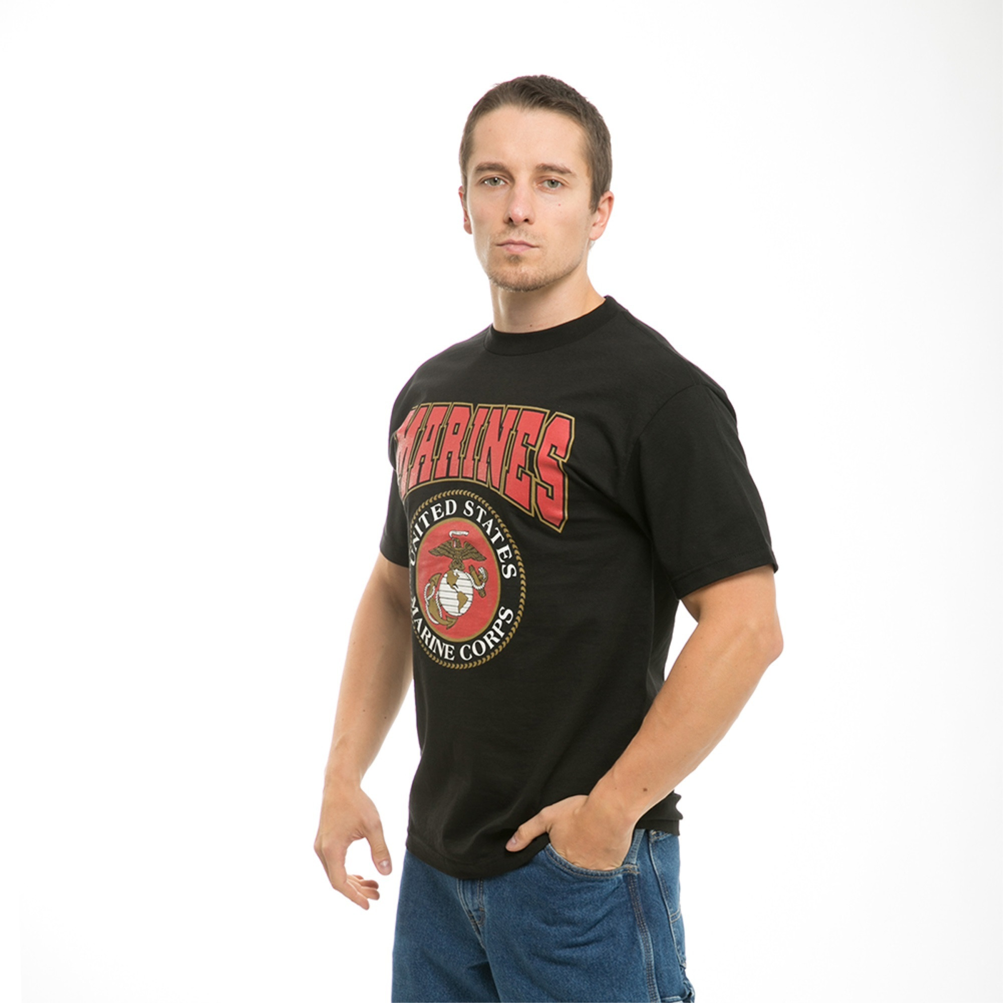 Classic Military T's, Marines, Black, XL