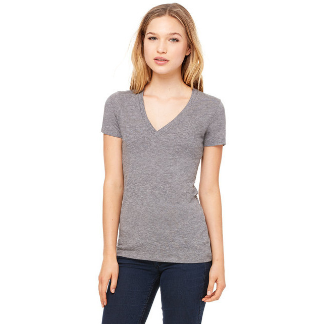 Ladies Triblend Short-Sleeve Deep V-Neck T-Shirt - BLUE TRIBLEND - S(D0102H7WBNJ)