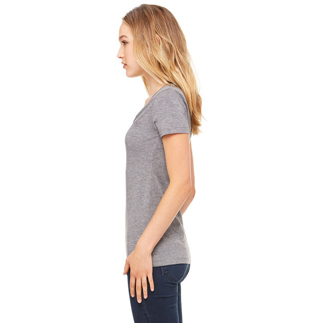 Ladies Triblend Short-Sleeve Deep V-Neck T-Shirt - BLUE TRIBLEND - S(D0102H7WBNJ)