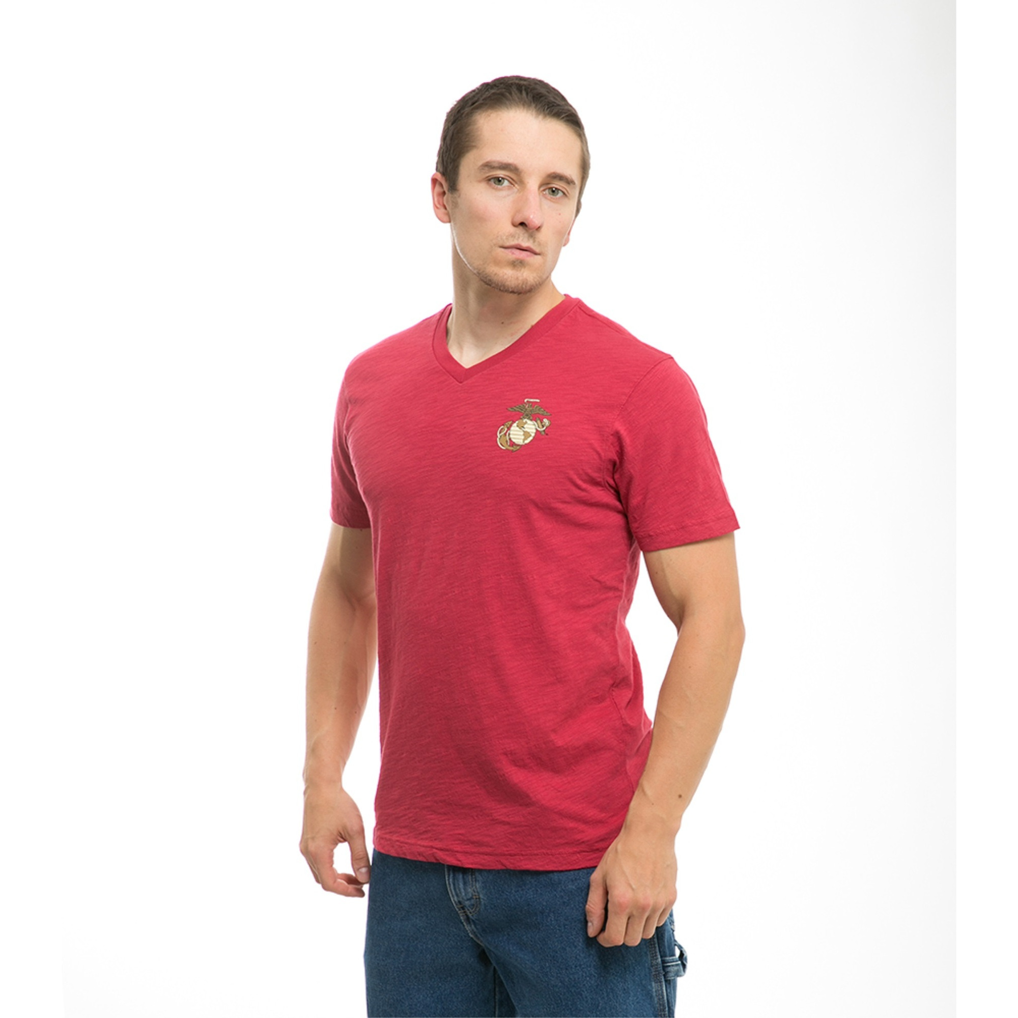Military V-Neck Tee, Marine,Cardinal, 2X