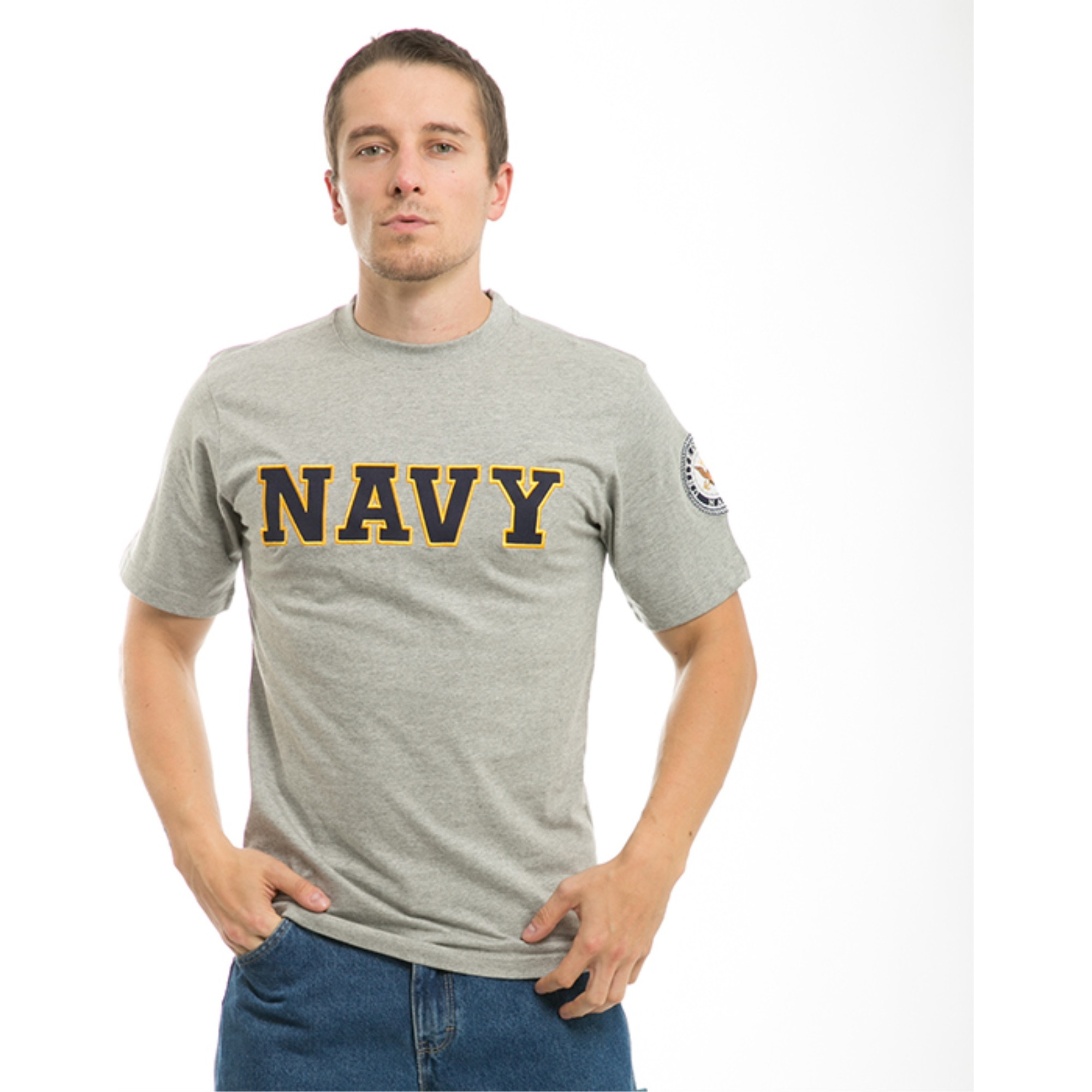 Applique Text T's, Navy, Grey, XL