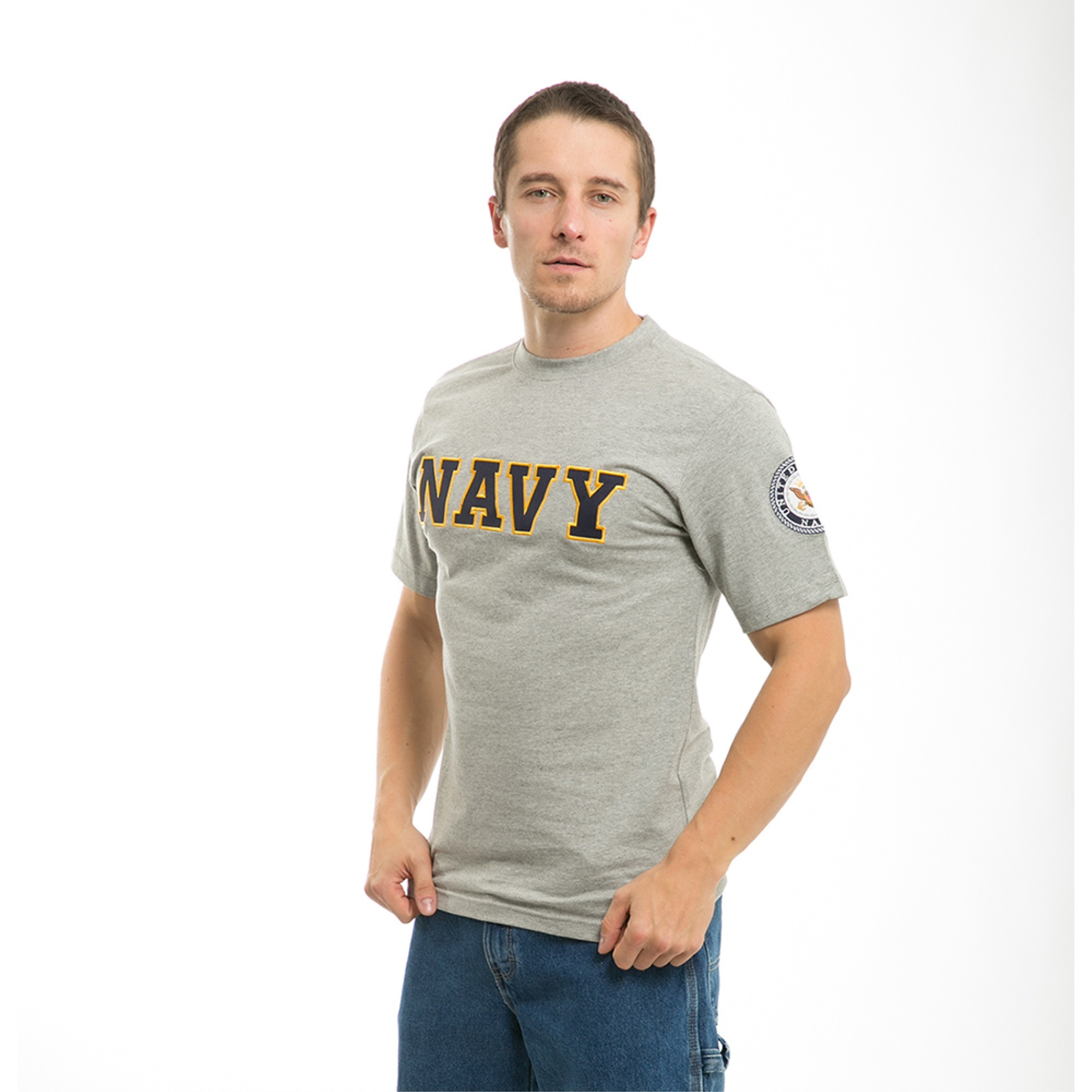 Applique Text T's, Navy, Grey, XL