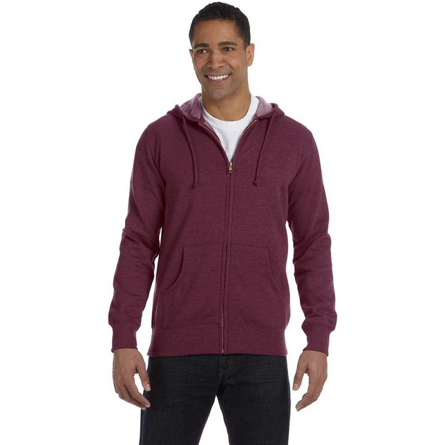 Mens OrganicRecycled Heathered Full-Zip Hooded Sweatshirt - BERRY - S(D0102H7ZLgP)
