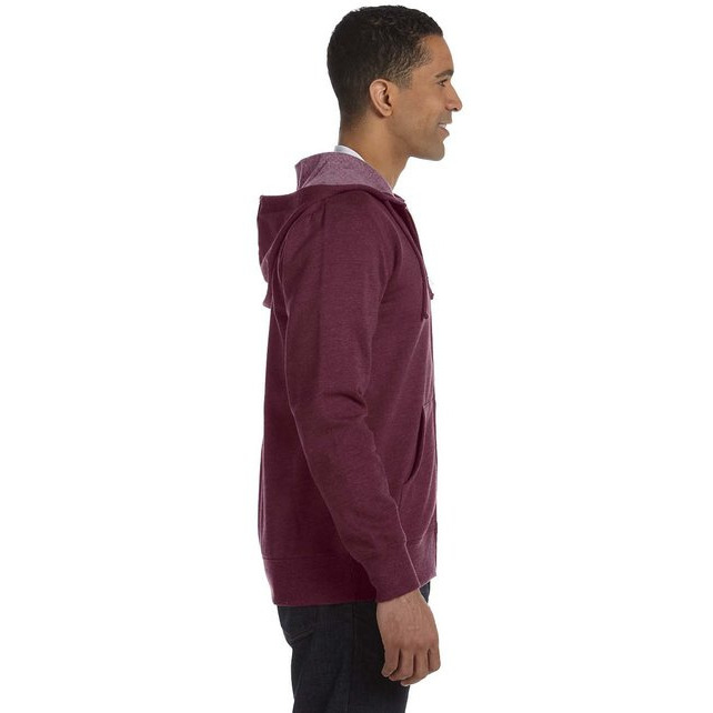 Mens OrganicRecycled Heathered Full-Zip Hooded Sweatshirt - BERRY - S(D0102H7ZLgP)