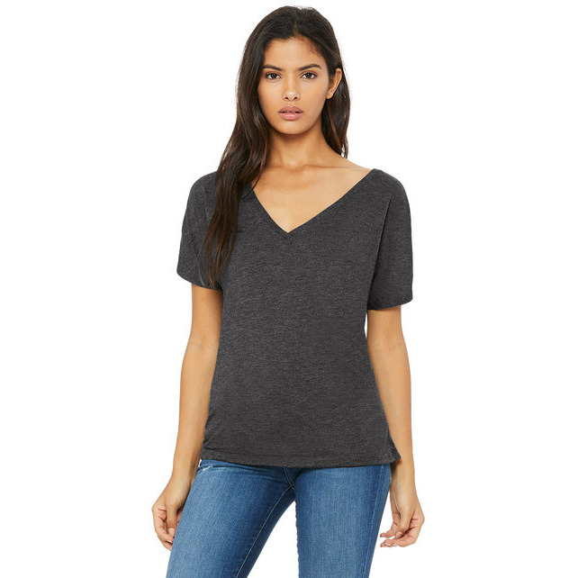Ladies Slouchy V-Neck T-Shirt - BLAcK - S(D0102H7WBFP)
