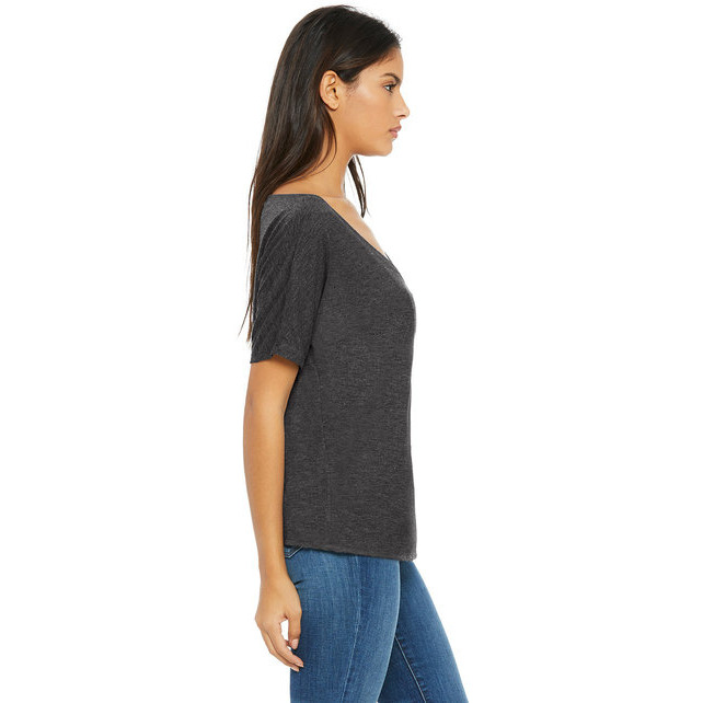 Ladies Slouchy V-Neck T-Shirt - BLAcK - S(D0102H7WBFP)