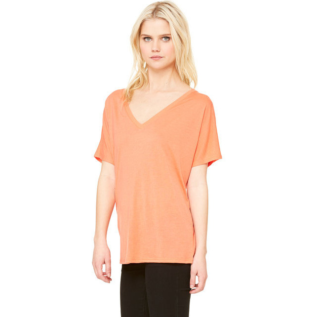 Ladies Slouchy V-Neck T-Shirt - BLAcK - S(D0102H7W1RP)