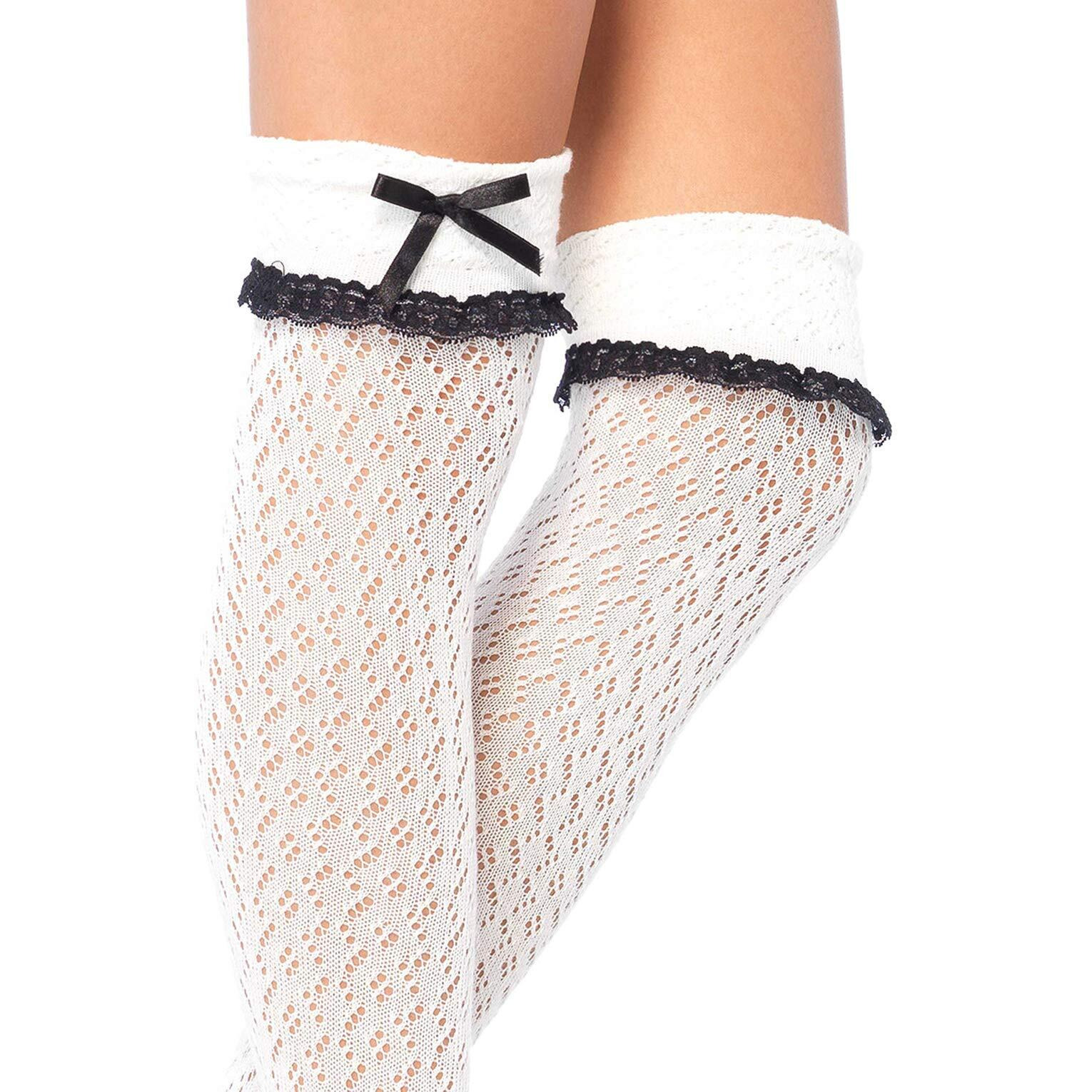 CROCHETED OVER THE KNEE SOCKS O/S WHITE