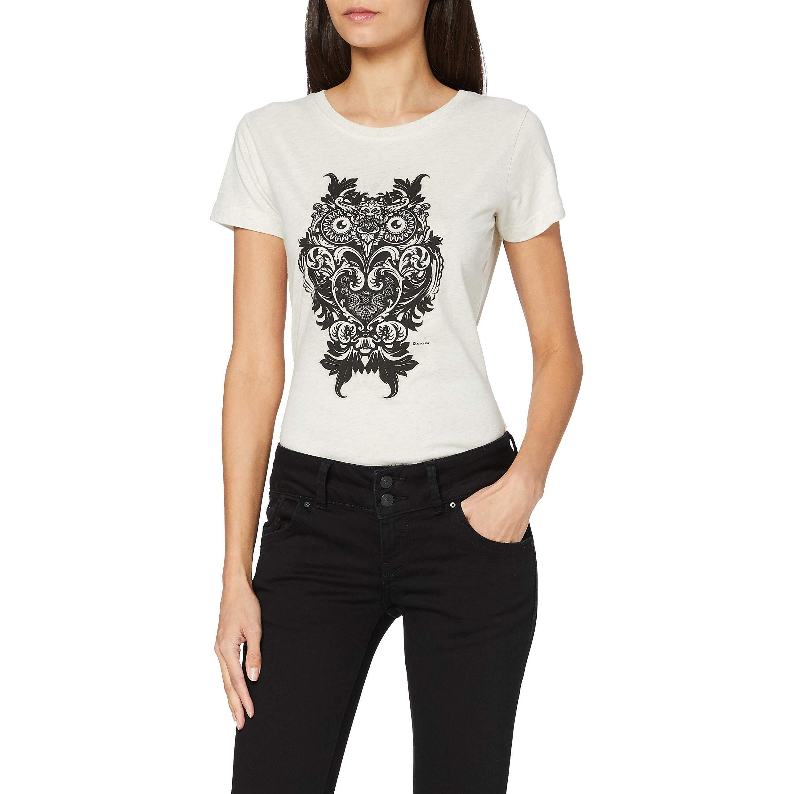 Women Crew Tee - Ornate Owl - Beige by DelSol for Women - 1 Pc T-Shirt (XL)