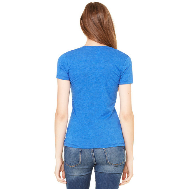 Ladies Triblend Short-Sleeve Deep V-Neck T-Shirt - BLUE TRIBLEND - S(D0102H7WB1X)