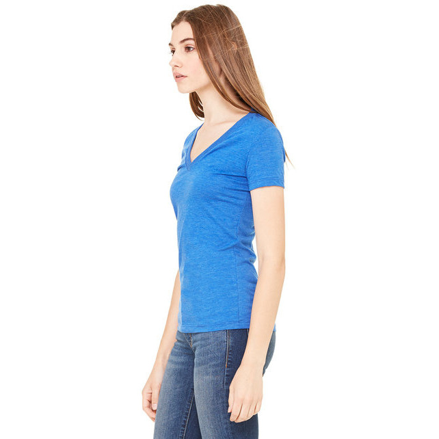 Ladies Triblend Short-Sleeve Deep V-Neck T-Shirt - BLUE TRIBLEND - S(D0102H7WB1X)
