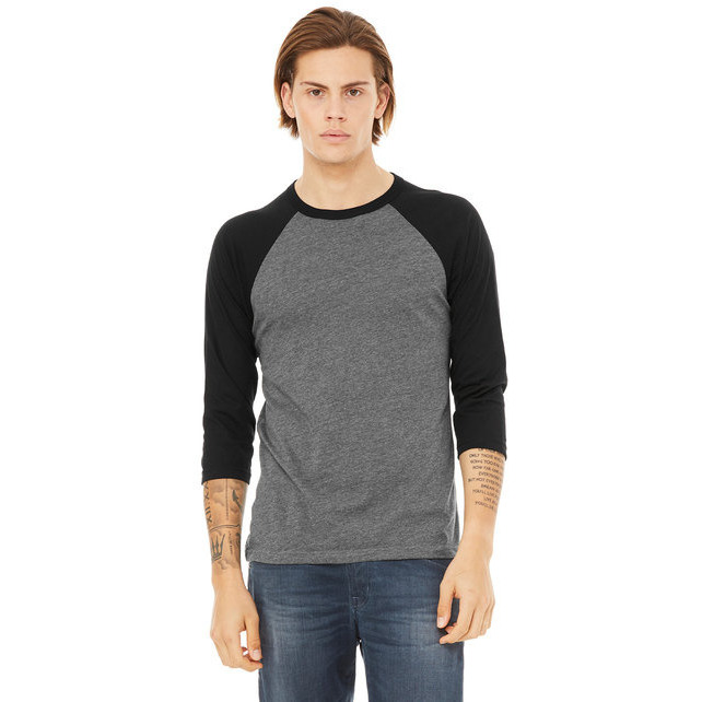 Unisex 34-Sleeve Baseball T-Shirt - gRY cHR BLK TRB - S(D0102H7WgQT)