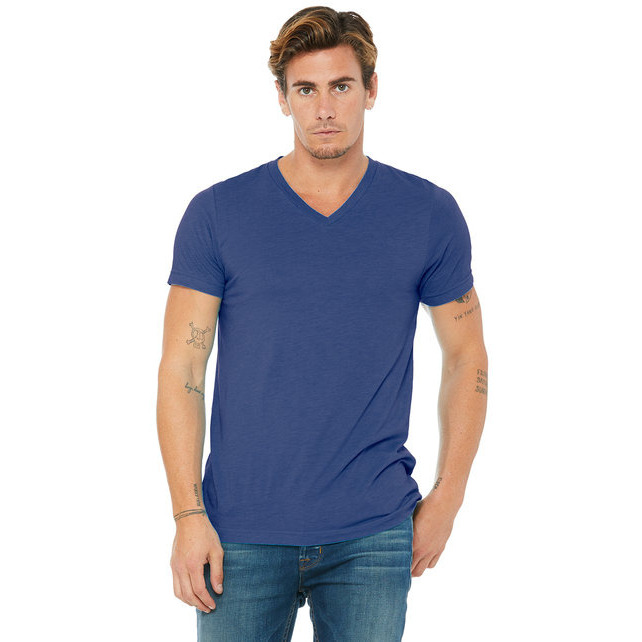 Unisex Triblend V-Neck T-Shirt - BLUE TRIBLEND - S(D0102H7WX12)