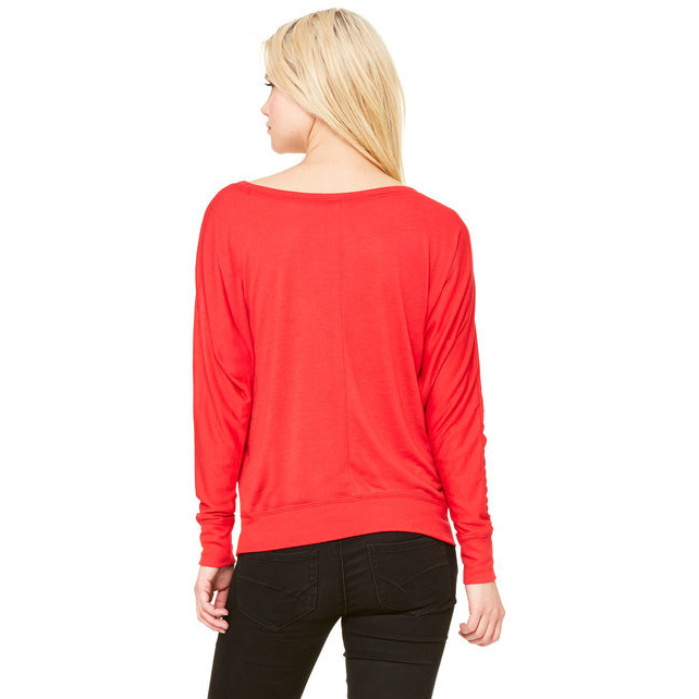 Ladies Flowy Long-Sleeve Off Shoulder T-Shirt - NEON PINK - S(D0102H7WVDP)