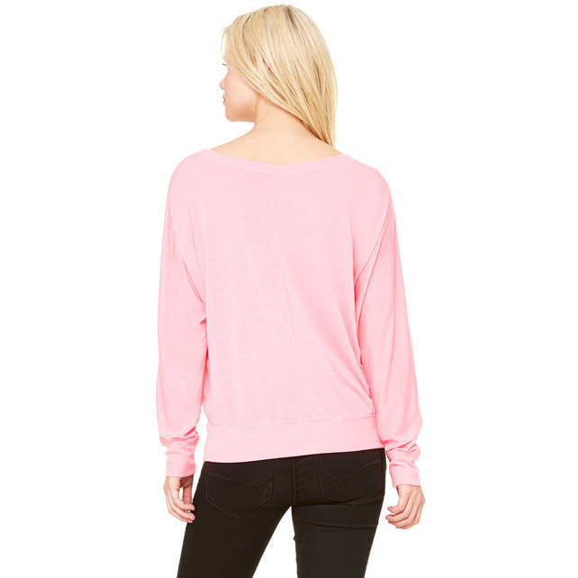 Ladies Flowy Long-Sleeve Off Shoulder T-Shirt - NEON PINK - S(D0102H7WVD8)