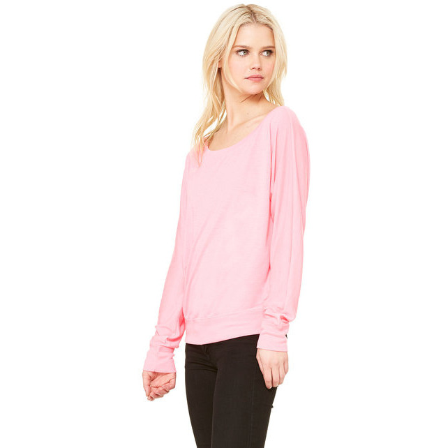 Ladies Flowy Long-Sleeve Off Shoulder T-Shirt - NEON PINK - S(D0102H7WVD8)